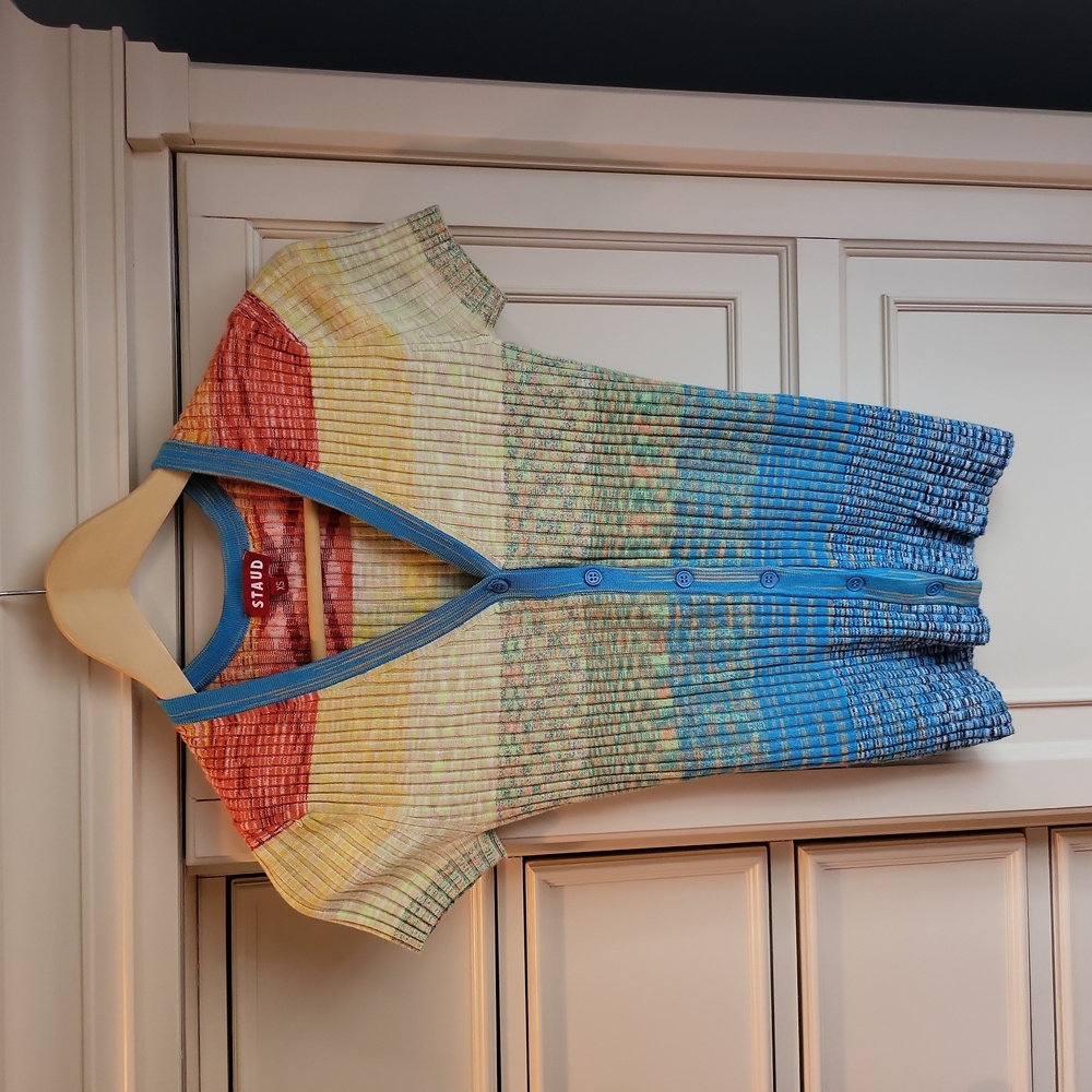 Staud Multicolor Ribbed Knit Top Size Xs